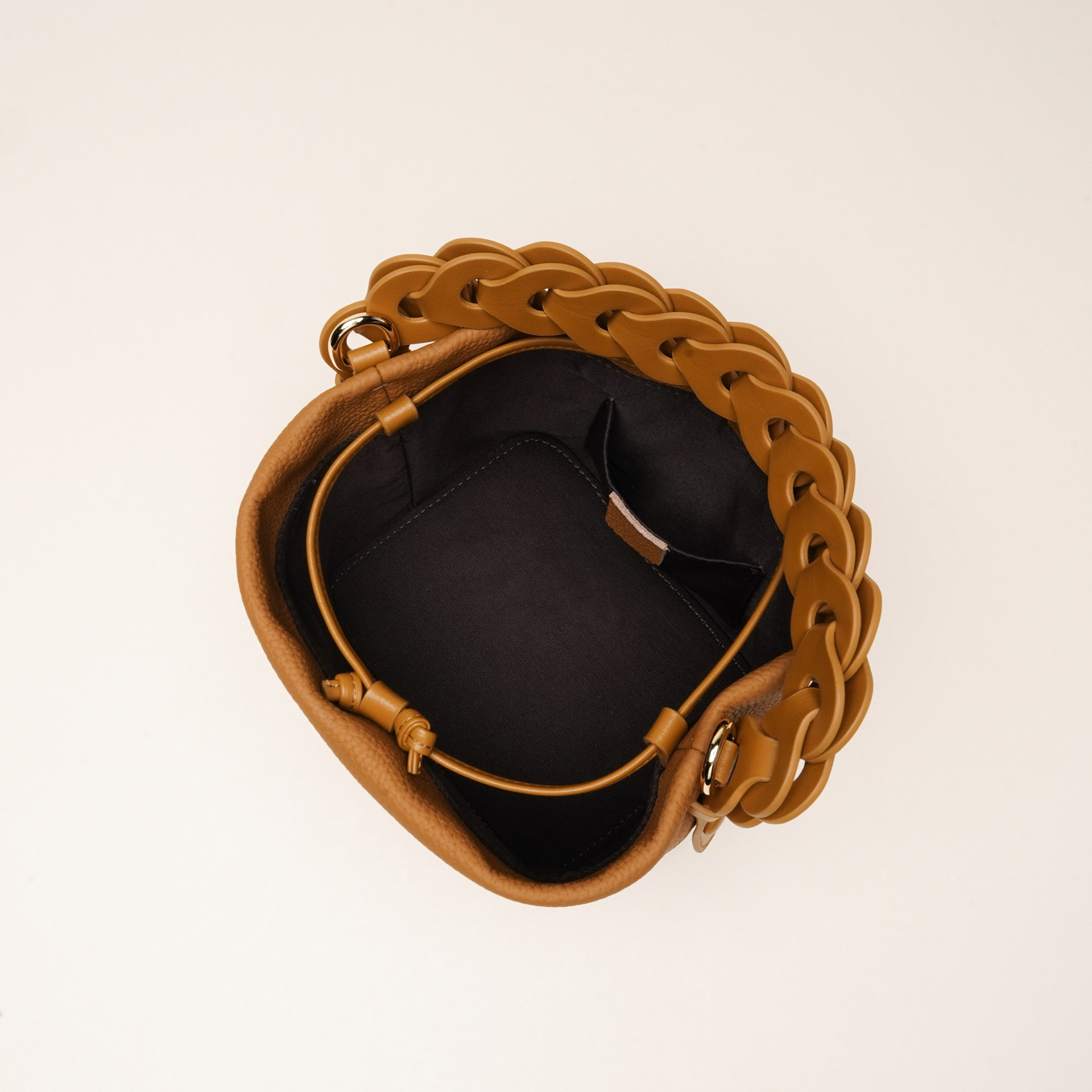 Genuine Leather Mini Bucket Bag with Braided Handle - Chic Drawstring view 5