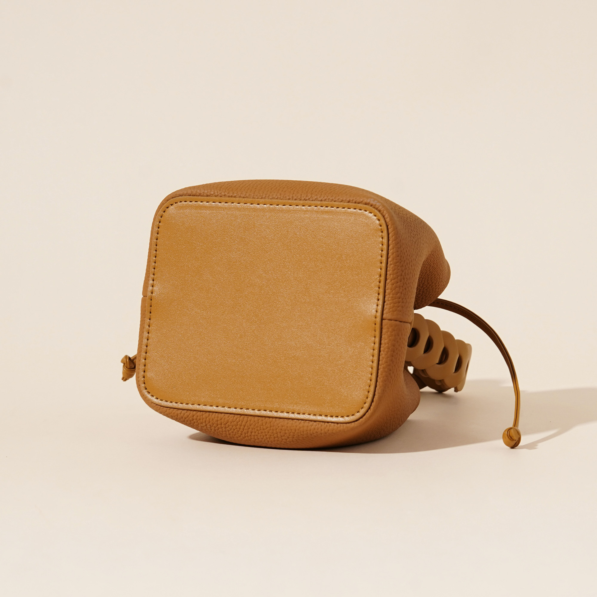 Genuine Leather Mini Bucket Bag with Braided Handle - Chic Drawstring view 6