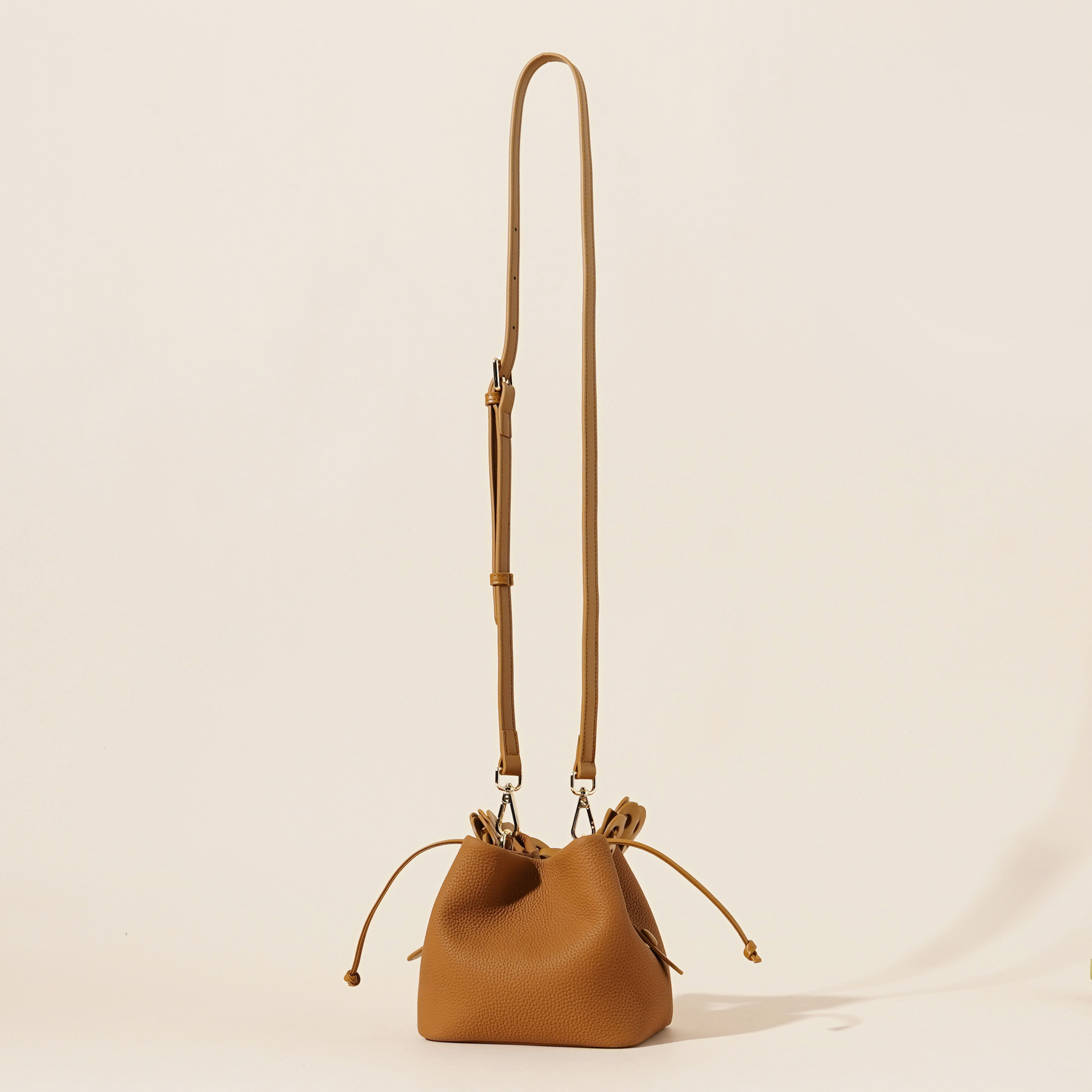 Genuine Leather Mini Bucket Bag with Braided Handle - Chic Drawstring view 7