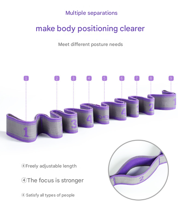 Purple 9-Loop Yoga Stretch Strap - Numbered Band for Flexibility and Physical view 4