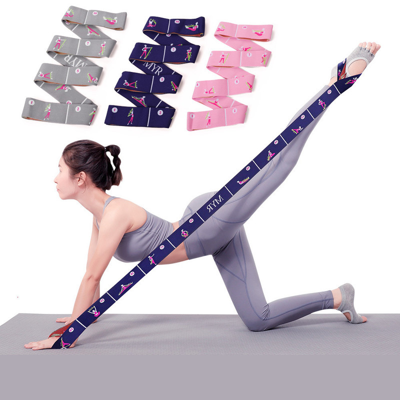 Dark Blue Instructional Yoga Stretch Strap with Embroidered Pose Guide view 2