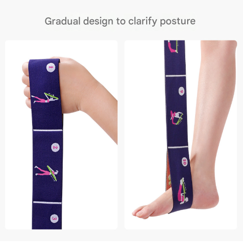 Dark Blue Instructional Yoga Stretch Strap with Embroidered Pose Guide view 9