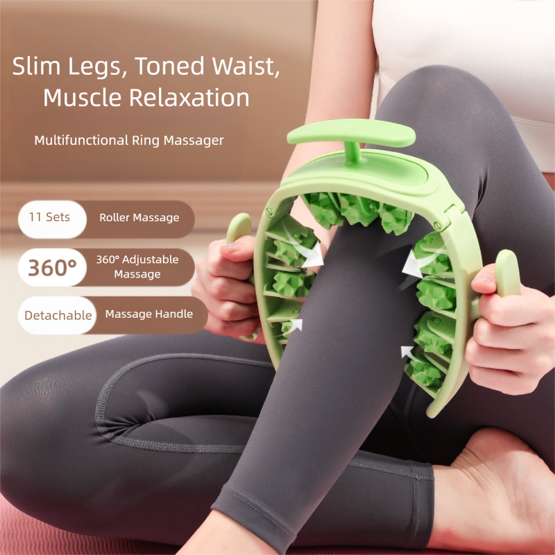 Green and White Removable Adjustable Wrap-Around Muscle Roller - 11-Wheel Deep view 3