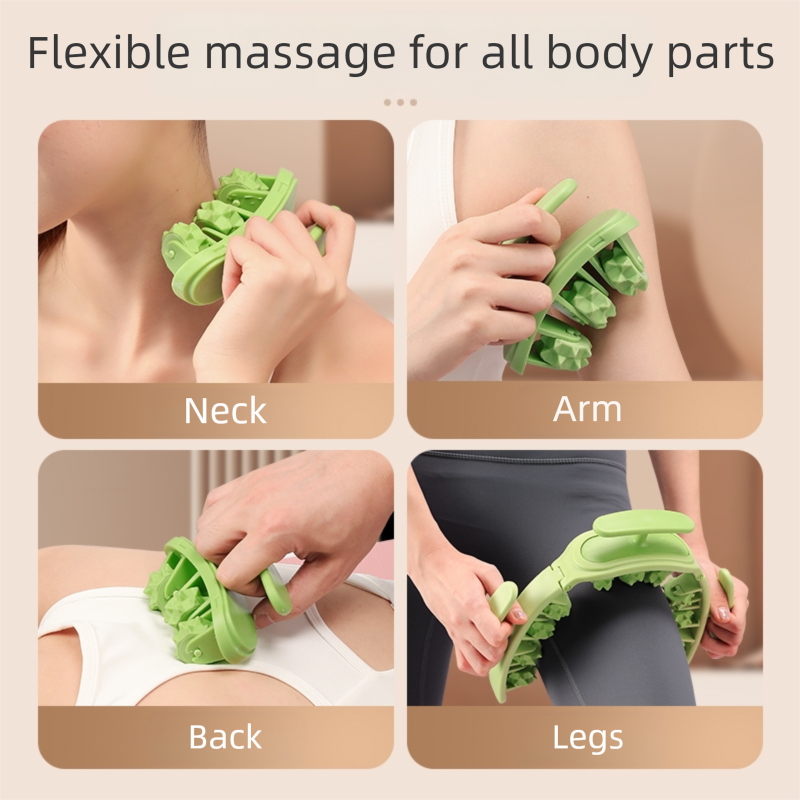 Green and White Removable Adjustable Wrap-Around Muscle Roller - 11-Wheel Deep view 10