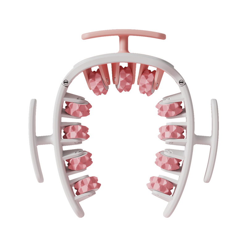 Pink and White Removable Adjustable Wrap-Around Muscle Roller - 11-Wheel Deep