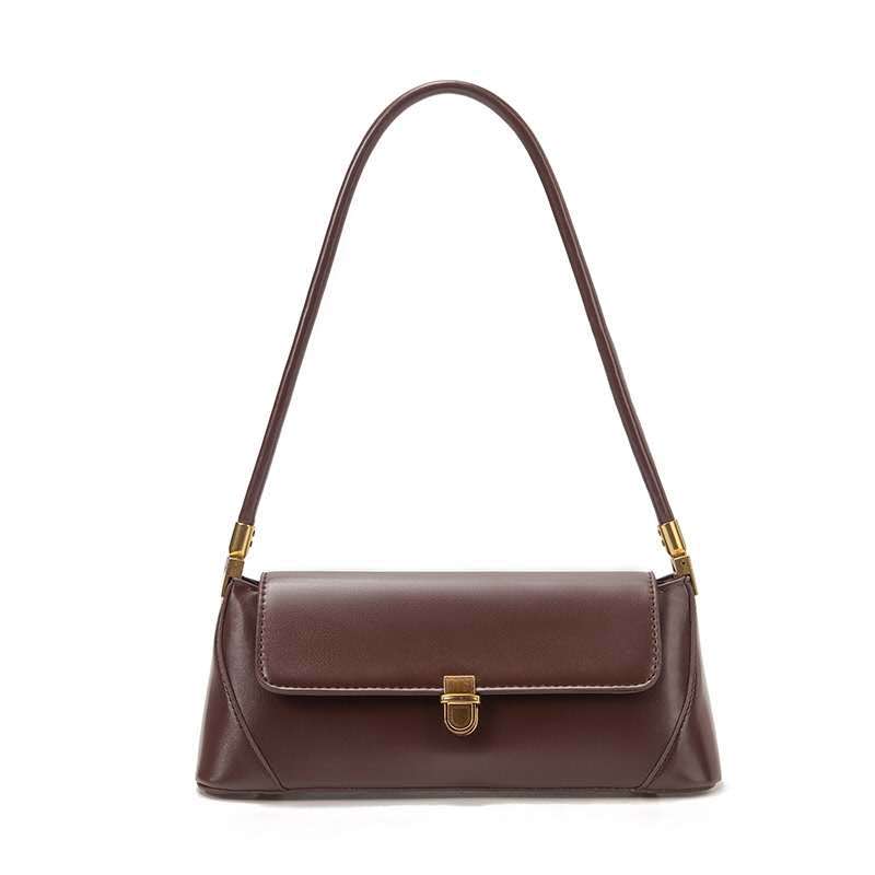 Brown Elegant Vintage Baguette Shoulder Bag - Chic PU Leather Underarm Purse view 4