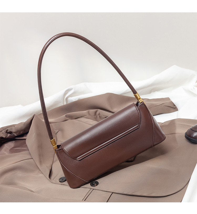Brown Elegant Vintage Baguette Shoulder Bag - Chic PU Leather Underarm Purse view 5