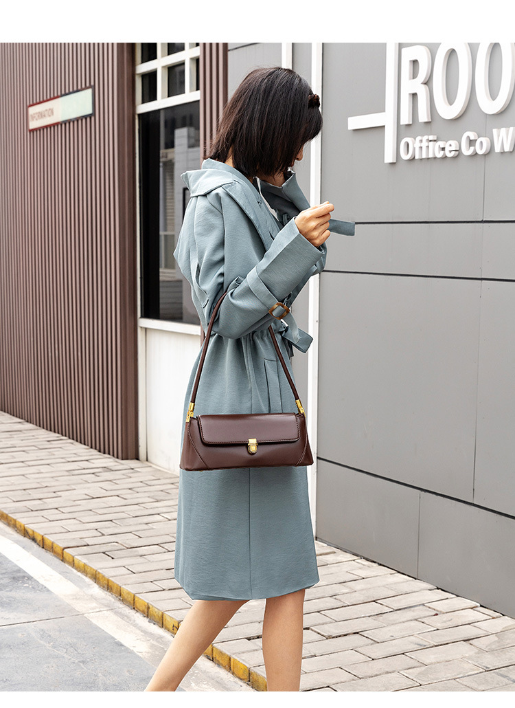 Brown Elegant Vintage Baguette Shoulder Bag - Chic PU Leather Underarm Purse view 8