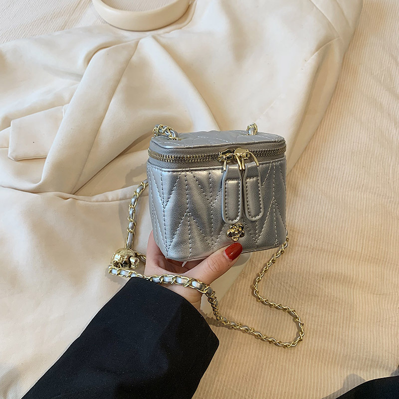 Silver Chic Quilted Mini Box Crossbody Bag - Luxury Style Chain Purse for Women view 2