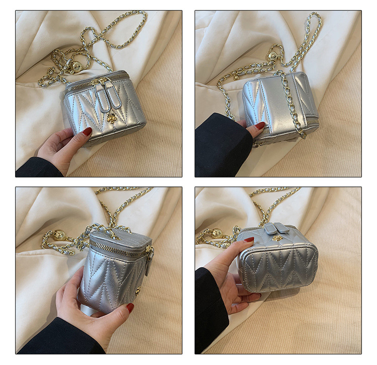 Silver Chic Quilted Mini Box Crossbody Bag - Luxury Style Chain Purse for Women view 4