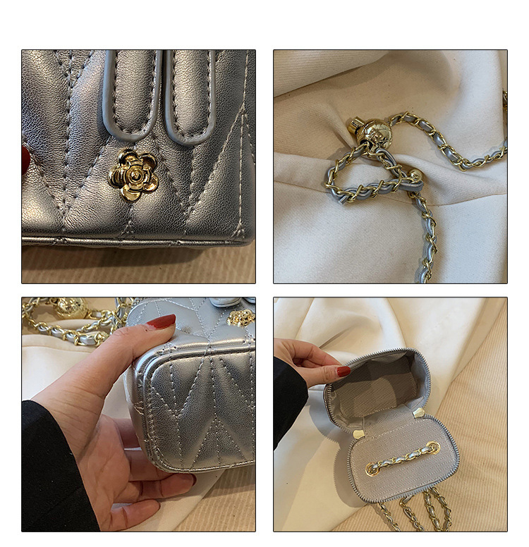 Silver Chic Quilted Mini Box Crossbody Bag - Luxury Style Chain Purse for Women view 5