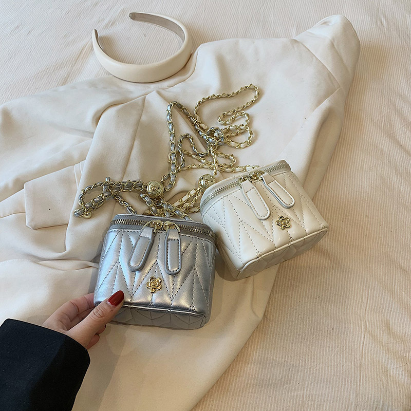 Silver Chic Quilted Mini Box Crossbody Bag - Luxury Style Chain Purse for Women view 6