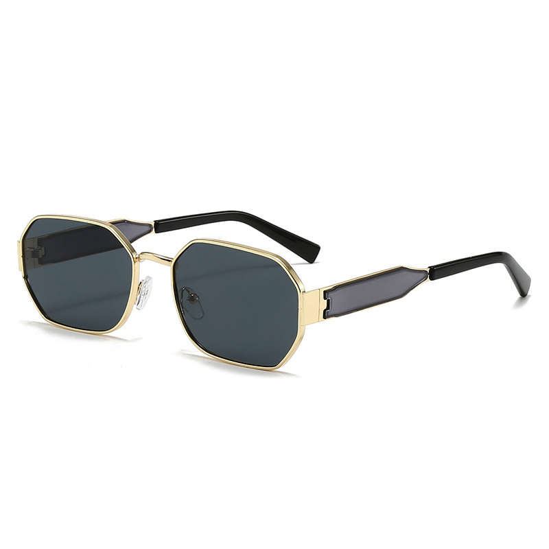 Gold Frame and Black Grey Lenses Modern Retro Geometric Sunglasses - Chic