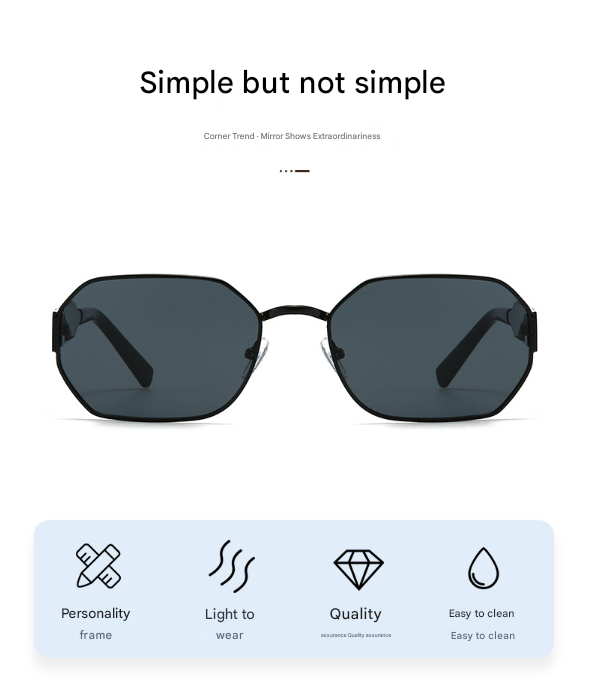 Gold Frame and Black Grey Lenses Modern Retro Geometric Sunglasses - Chic view 7