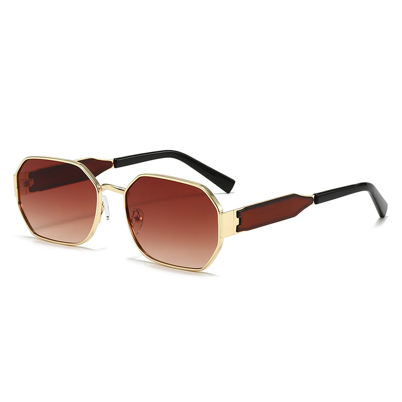 Gold Frame and Brown Lenses Modern Retro Geometric Sunglasses - Chic Metal