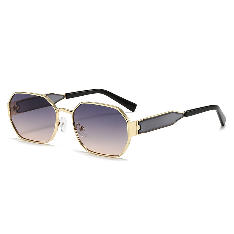 Gold Frame and Grey Lenses Modern Retro Geometric Sunglasses - Chic Metal