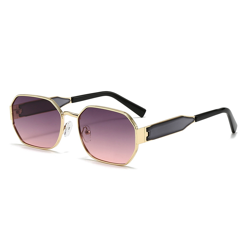 Gold Frame and Pink Grey Lenses Modern Retro Geometric Sunglasses - Chic Metal