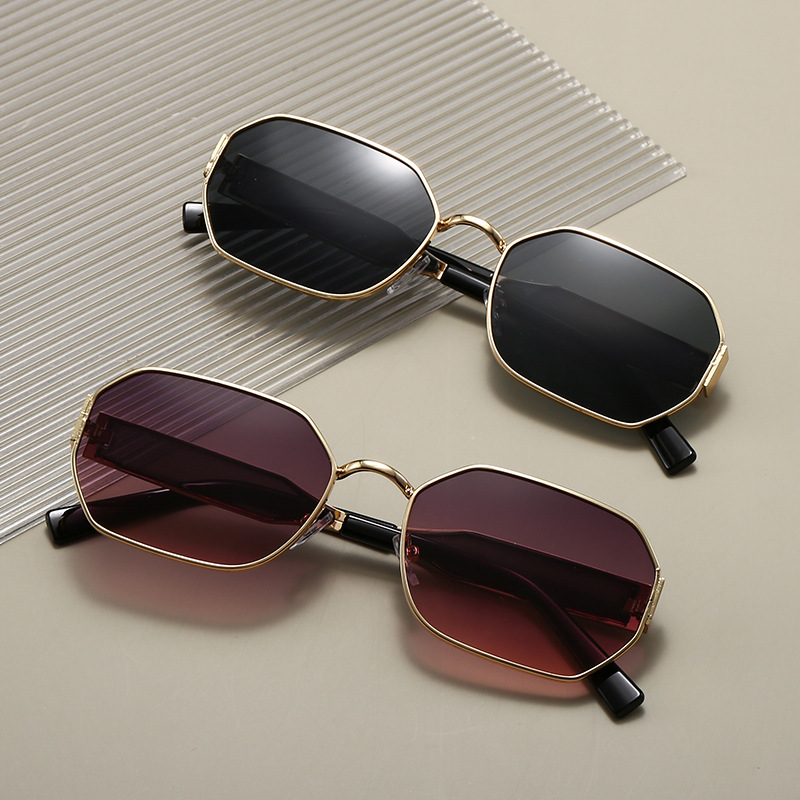 Gold Frame and Pink Grey Lenses Modern Retro Geometric Sunglasses - Chic Metal view 6