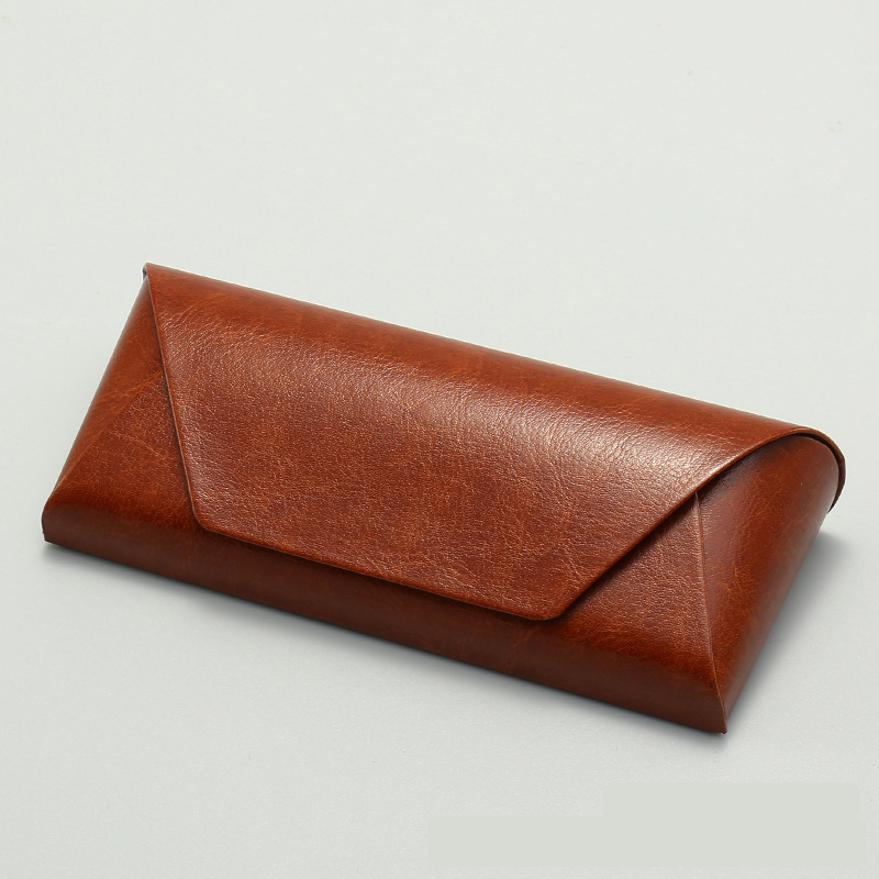 2 Pcs Brown Vintage Style PU Leather Eyewear Case - Protective Hard Shell with