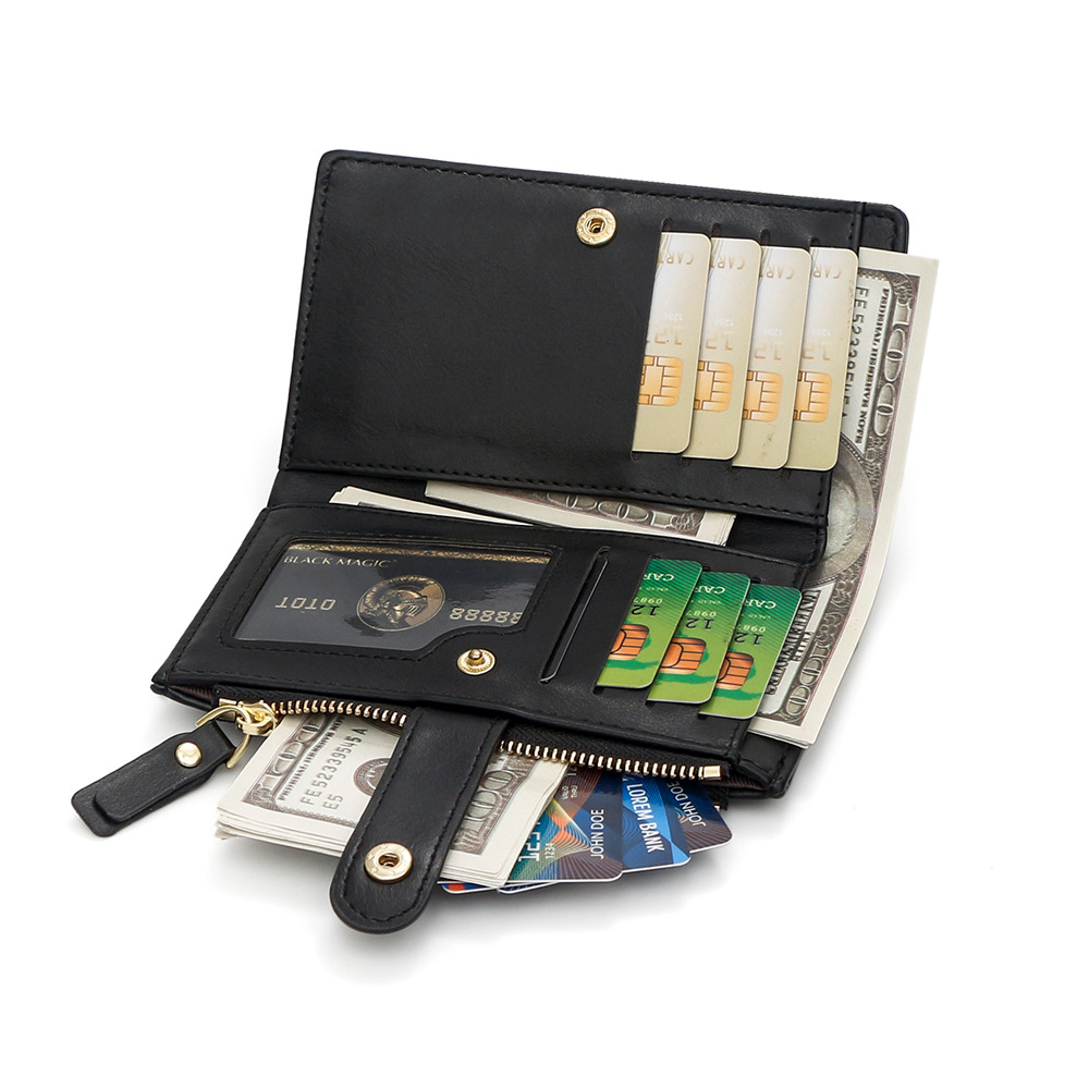 Light Brown Compact Bifold Wallet for Women - High Capacity PU Leather Purse view 4