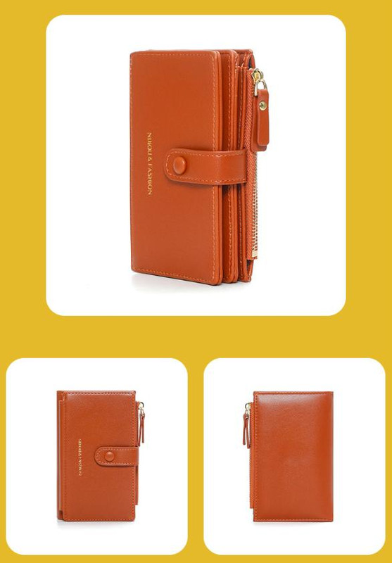 Light Brown Compact Bifold Wallet for Women - High Capacity PU Leather Purse view 5