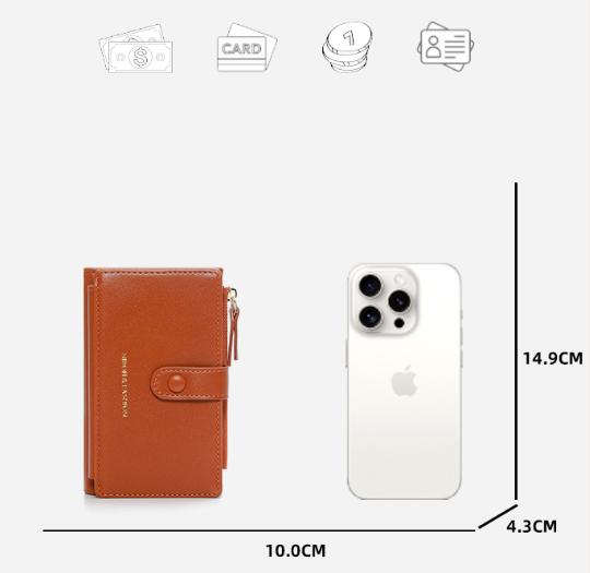 Light Brown Compact Bifold Wallet for Women - High Capacity PU Leather Purse view 6