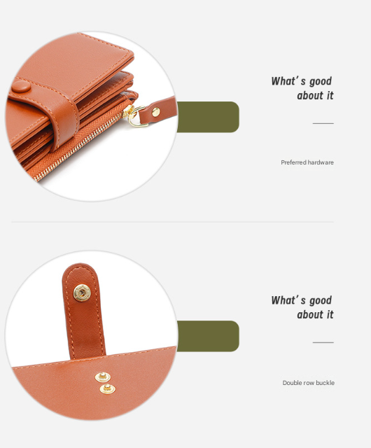 Light Brown Compact Bifold Wallet for Women - High Capacity PU Leather Purse view 7