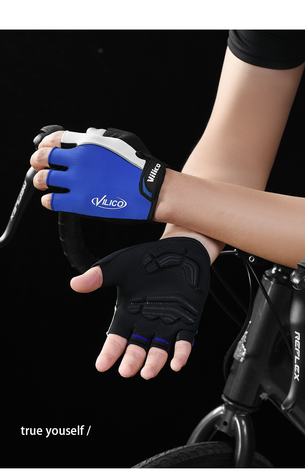 Size L Blue Padded Half-Finger Cycling Gloves - Breathable Shock-Absorbing view 9
