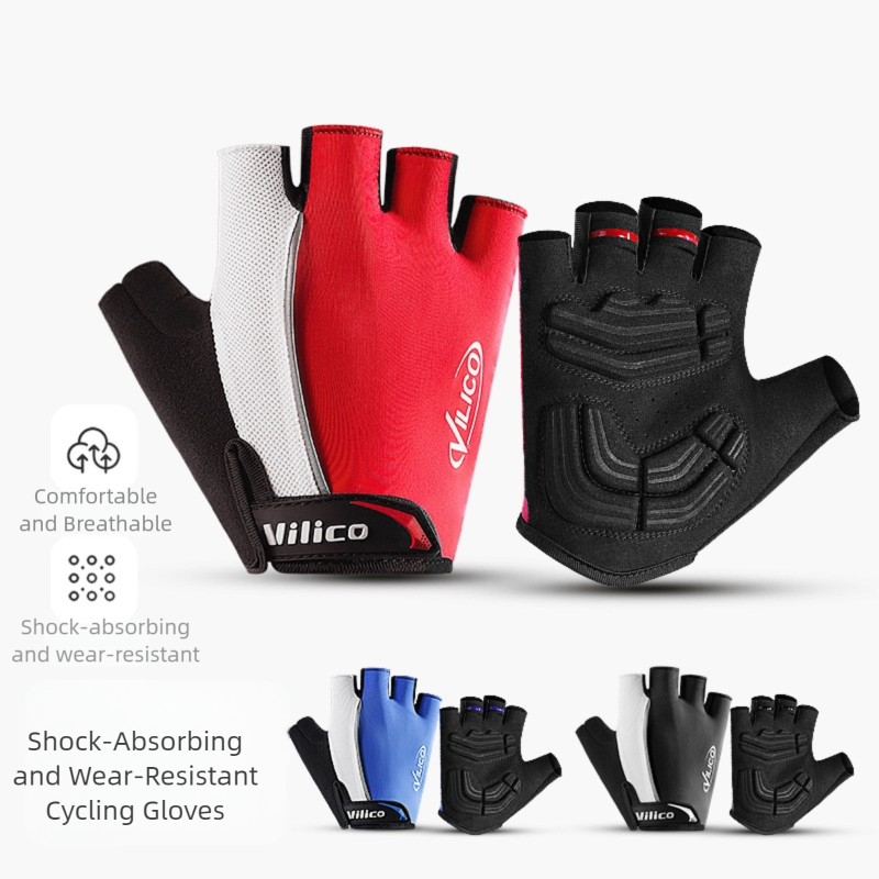 Size L Red Padded Half-Finger Cycling Gloves - Breathable Shock-Absorbing view 2