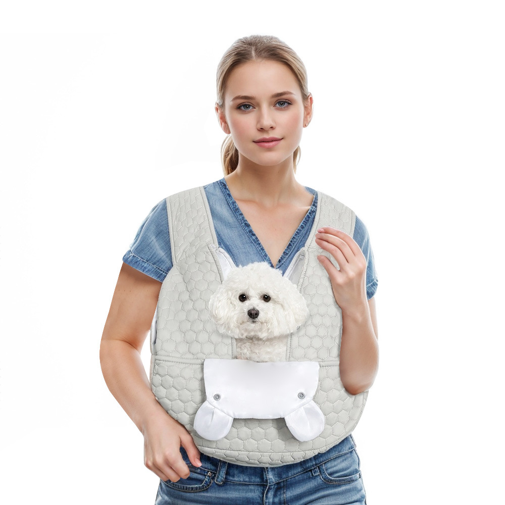 Grey Quilted Hands-Free Pet Carrier Sling - Comfortable Front Pack for Small