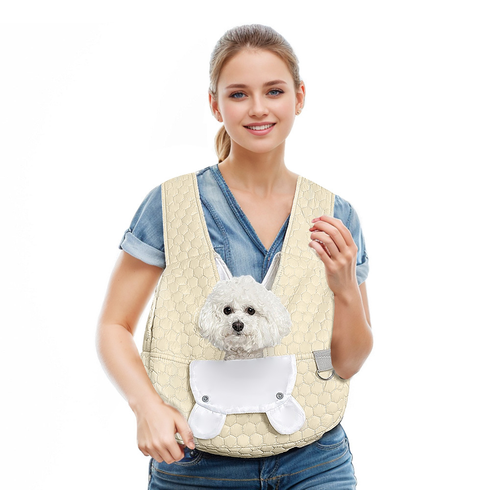 Light Khaki Quilted Hands-Free Pet Carrier Sling - Comfortable Front Pack for
