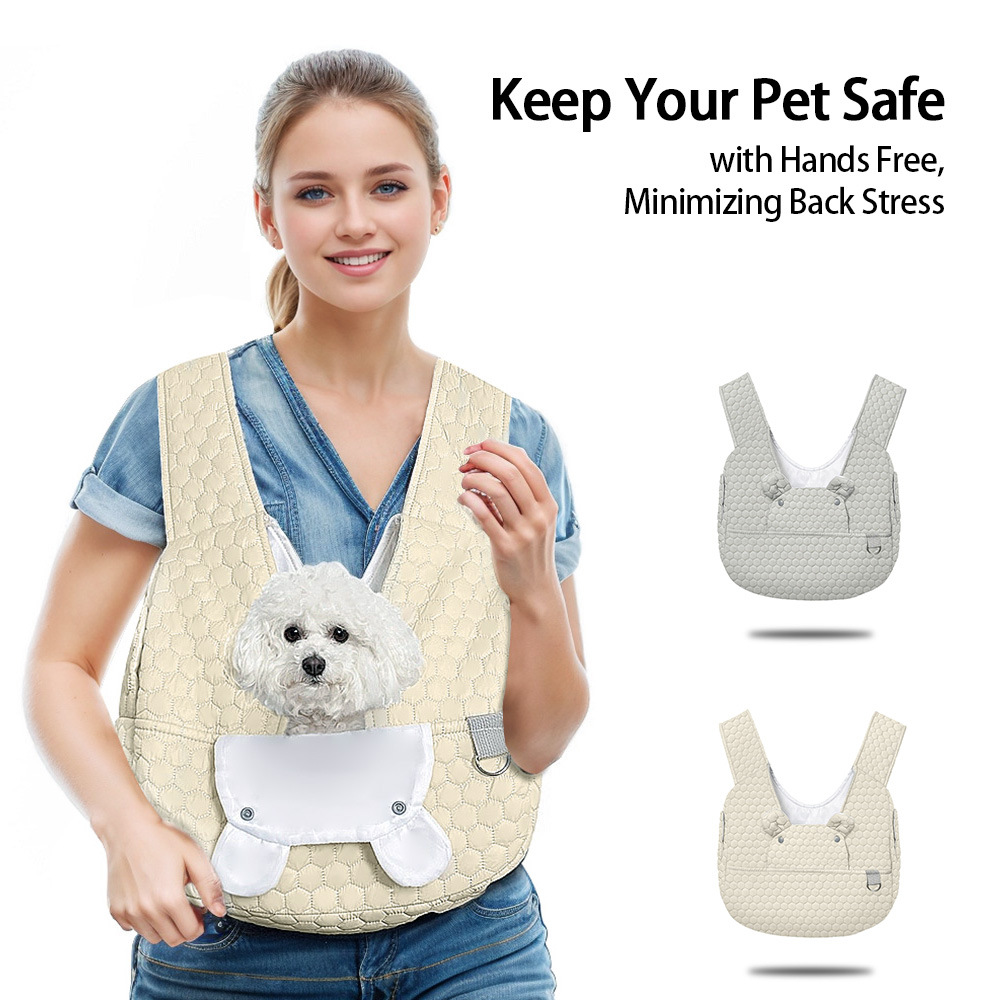 Light Khaki Quilted Hands-Free Pet Carrier Sling - Comfortable Front Pack for view 2