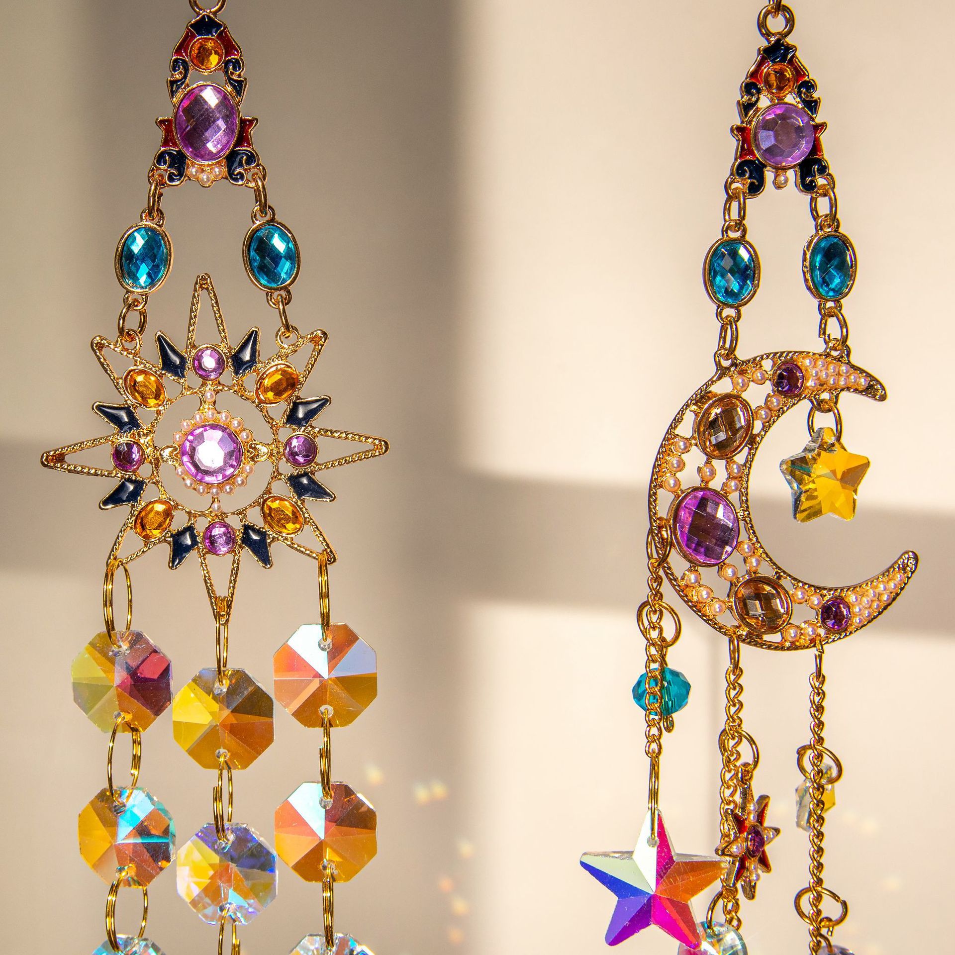 Colorful Dazzling Celestial Crystal Suncatcher - Moon Shape Rainbow Maker view 4