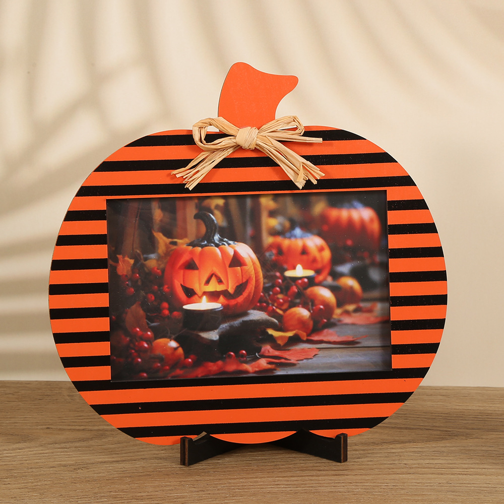 Black and Orange Stripes Pattern Festive Pumpkin Photo Frame - Rustic