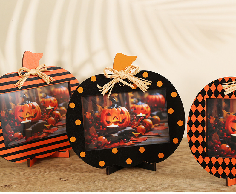 Black and Orange Stripes Pattern Festive Pumpkin Photo Frame - Rustic view 2