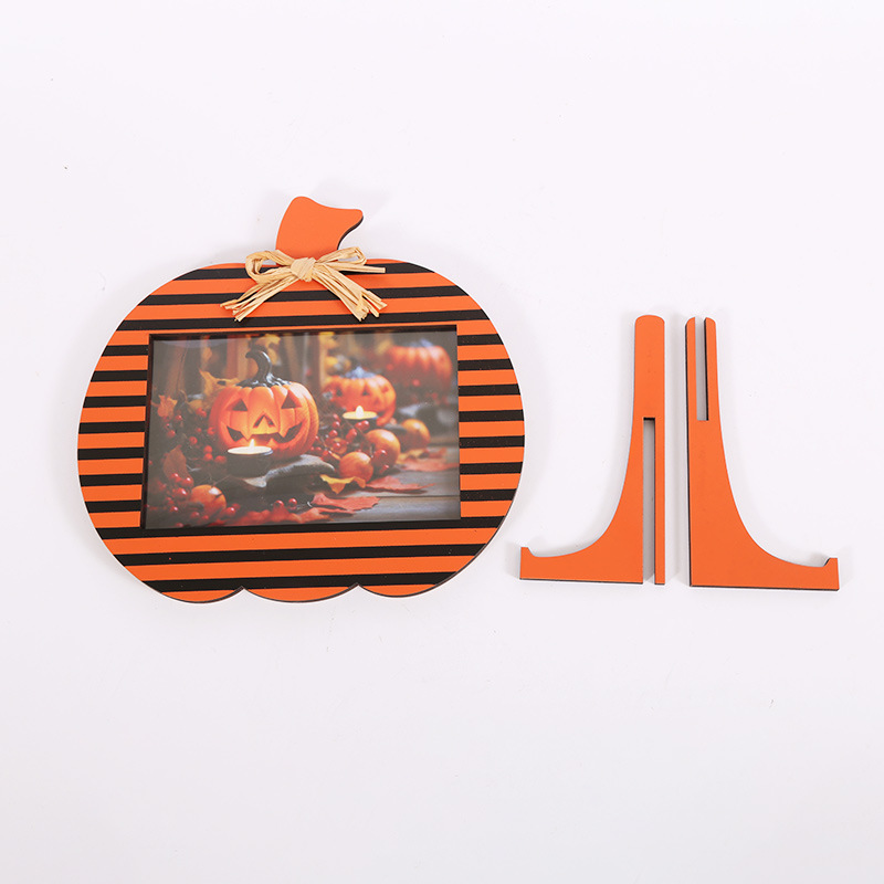 Black and Orange Stripes Pattern Festive Pumpkin Photo Frame - Rustic view 4