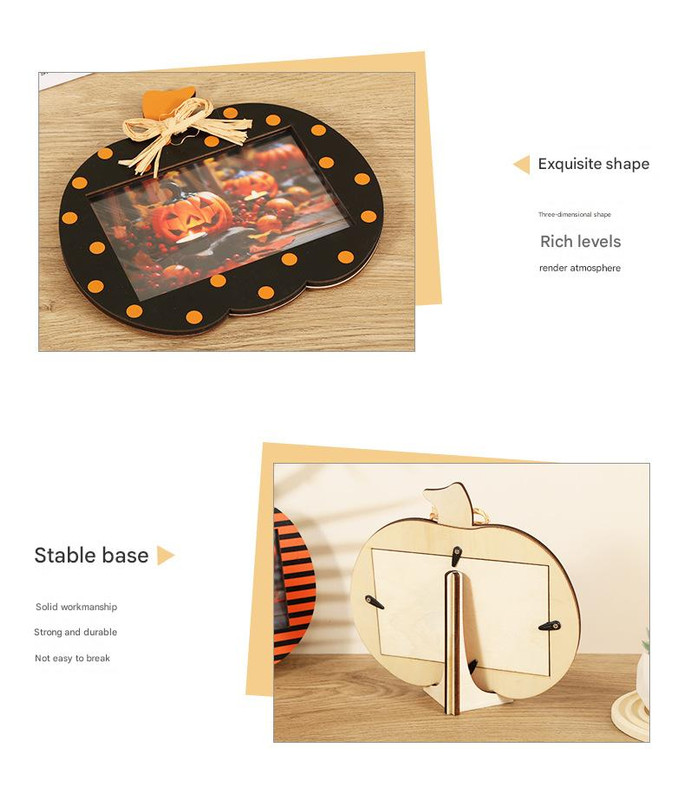 Black and Orange Plaid Pattern Festive Pumpkin Photo Frame - Rustic Halloween view 3