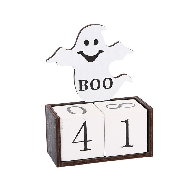 White Ghost Shape Festive Halloween Countdown Blocks - Reusable Wooden