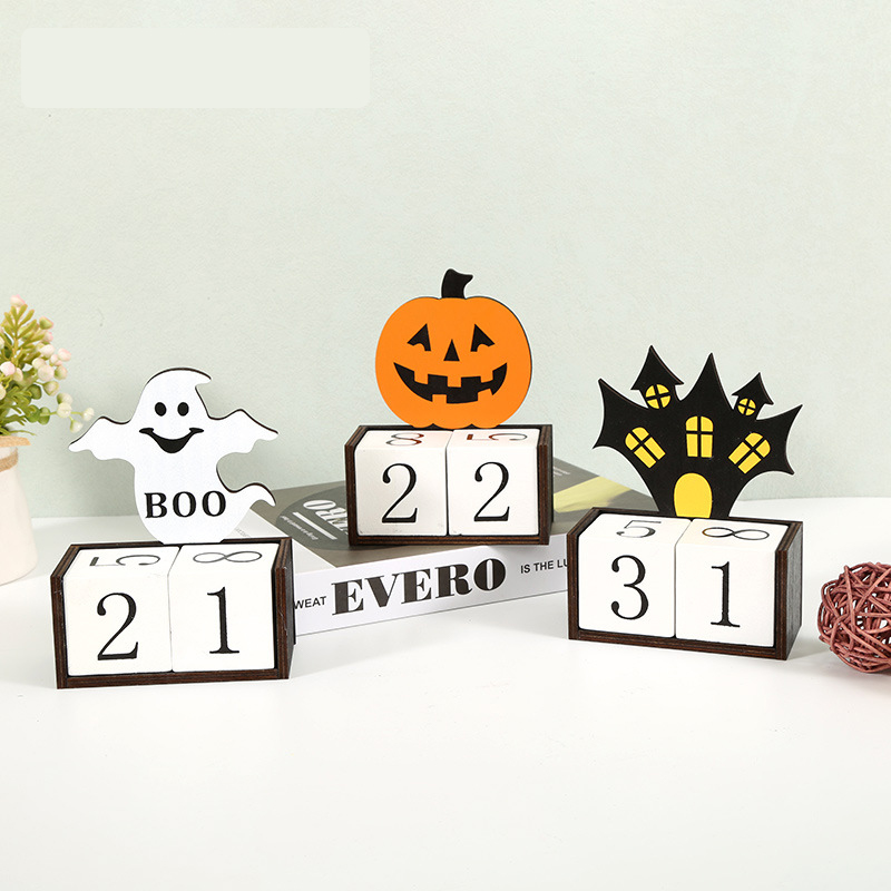 White Ghost Shape Festive Halloween Countdown Blocks - Reusable Wooden view 2