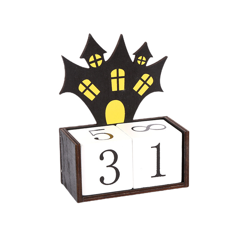 Black Castle Shape Festive Halloween Countdown Blocks - Reusable Wooden