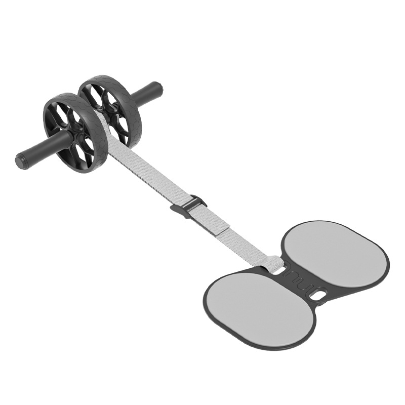 Grey Assisted Rebound Ab Roller with Foldable Knee Pad - Dual Wheel Core