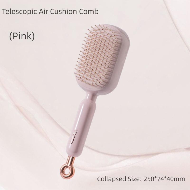 Pink Innovative Self-Cleaning Cushion Hairbrush - Retractable Bristle