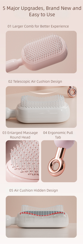 Pink Innovative Self-Cleaning Cushion Hairbrush - Retractable Bristle view 7