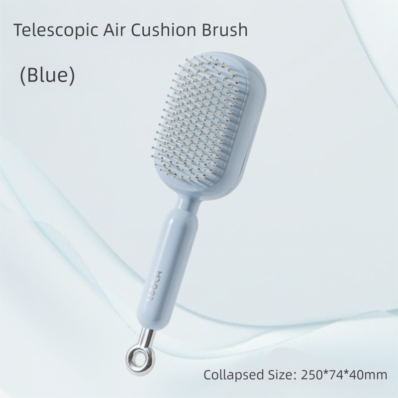 Blue Innovative Self-Cleaning Cushion Hairbrush - Retractable Bristle