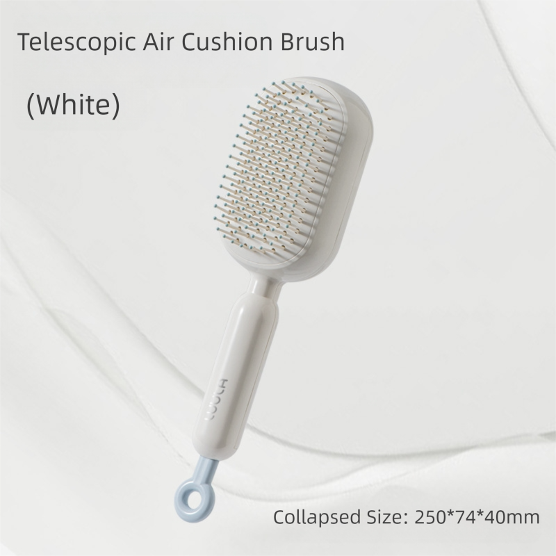 White Innovative Self-Cleaning Cushion Hairbrush - Retractable Bristle