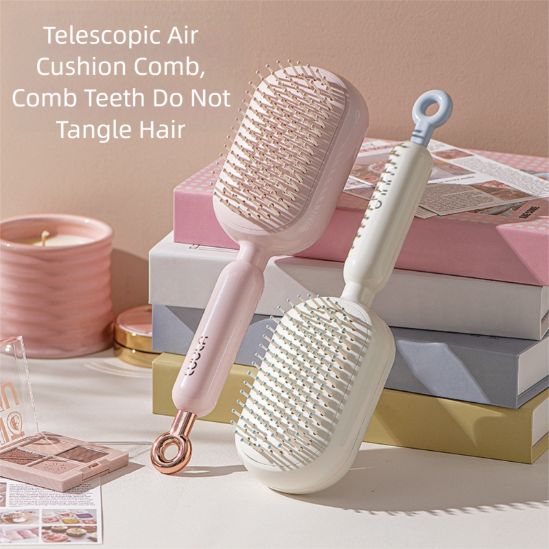 White Innovative Self-Cleaning Cushion Hairbrush - Retractable Bristle view 2