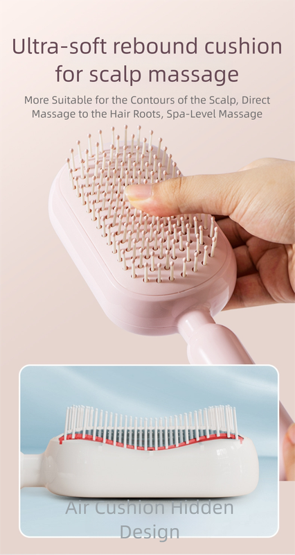 White Innovative Self-Cleaning Cushion Hairbrush - Retractable Bristle view 4