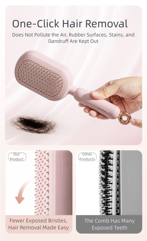 White Innovative Self-Cleaning Cushion Hairbrush - Retractable Bristle view 5