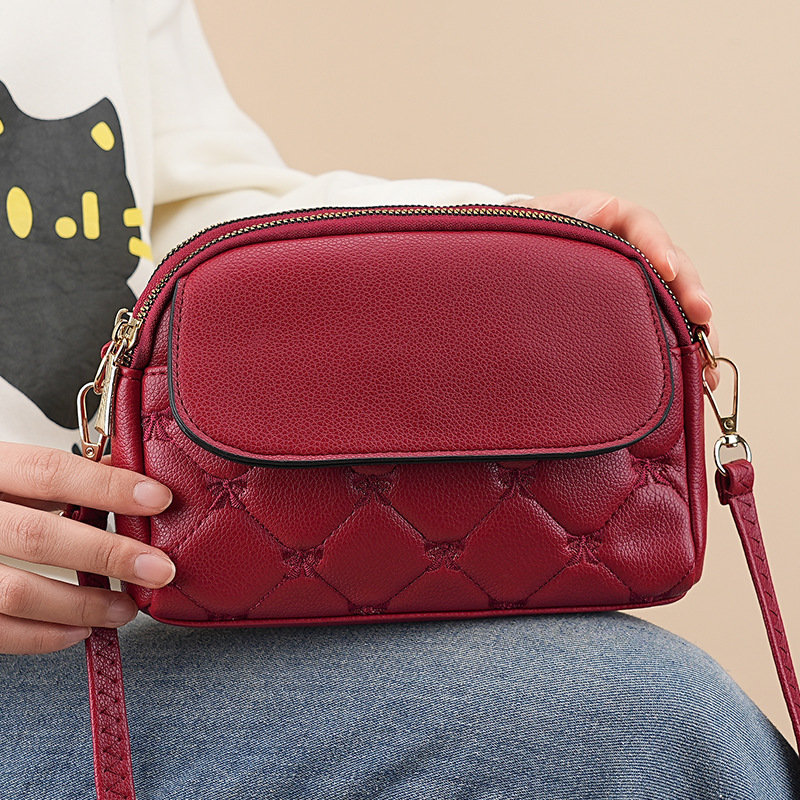 Red Chic Quilted Crossbody Bag - Multi-Compartment PU Leather Shoulder Purse