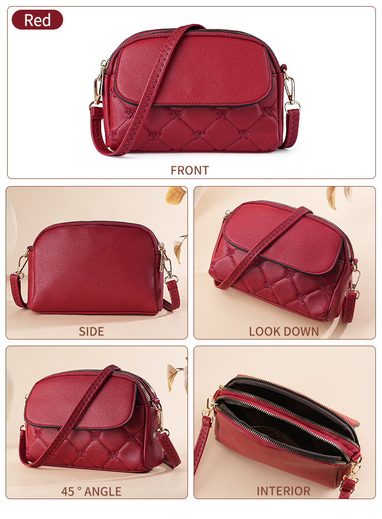 Red Chic Quilted Crossbody Bag - Multi-Compartment PU Leather Shoulder Purse view 2